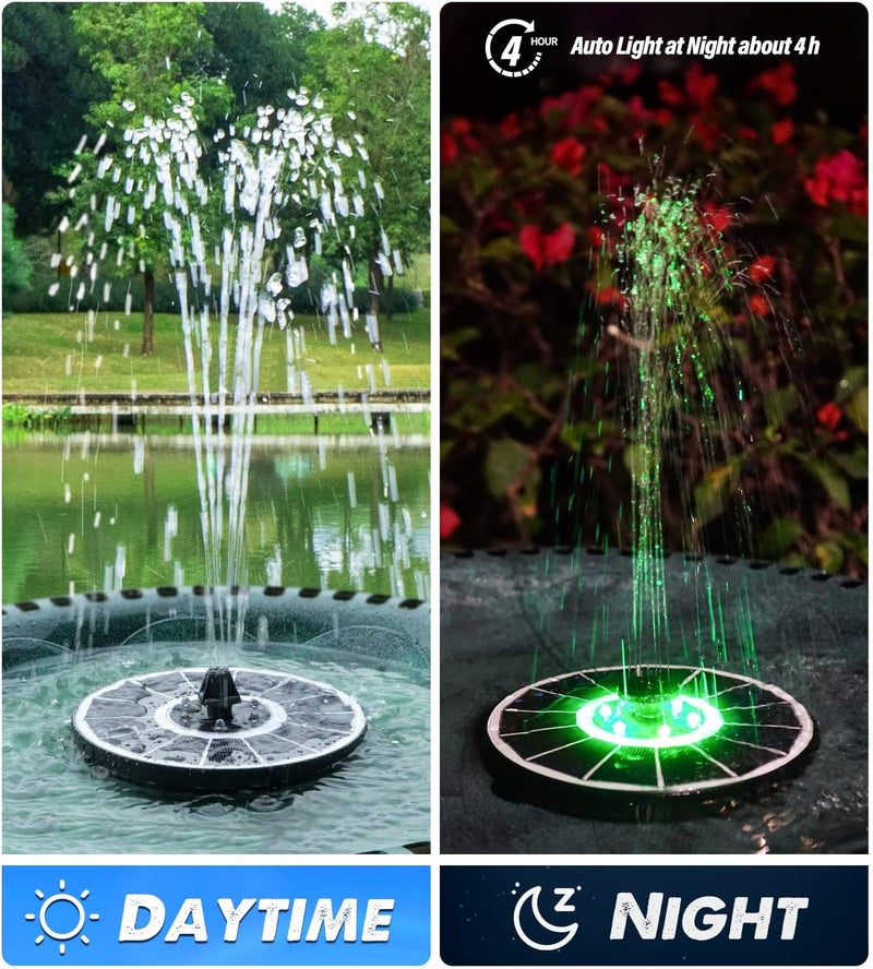 Yzert Solar Fountain Glass Panel with 2200 mah Battery, 3.5W Floating Solar Water Fountain with 4 Fixed Rods, Solar Pump for Bird Bath, Garden, Pond, Pool, Outdoor (White Panel Colorful Lights) - Image 3